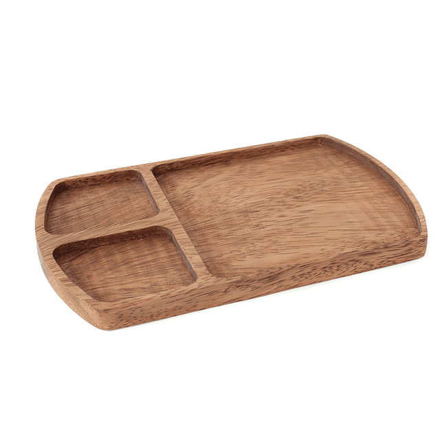 Tabla plato con 3 divisiones de madera para servir carne, botanas o cualquier platillo con guarnición. Botanero moderno decorativo. ARTE MARRON Tabla carne