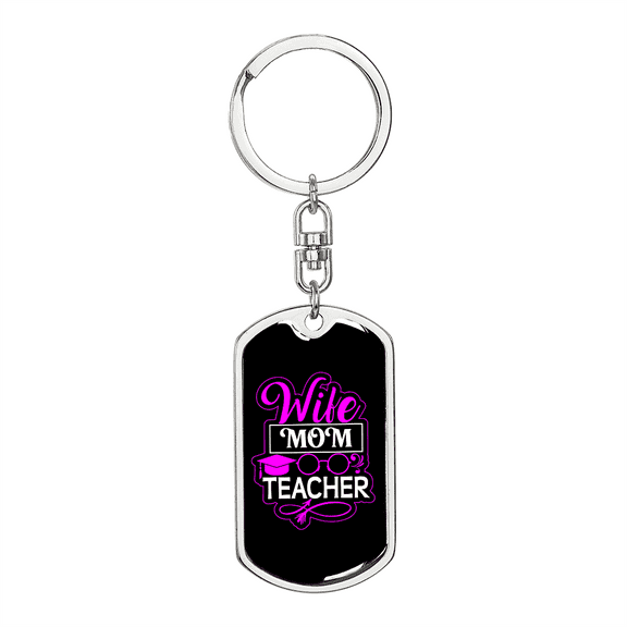 To My Wife  Wife Mom Teacher Black Pink Stainless Steel or 18k Gold Premium Swivel Dog Tag Keychain