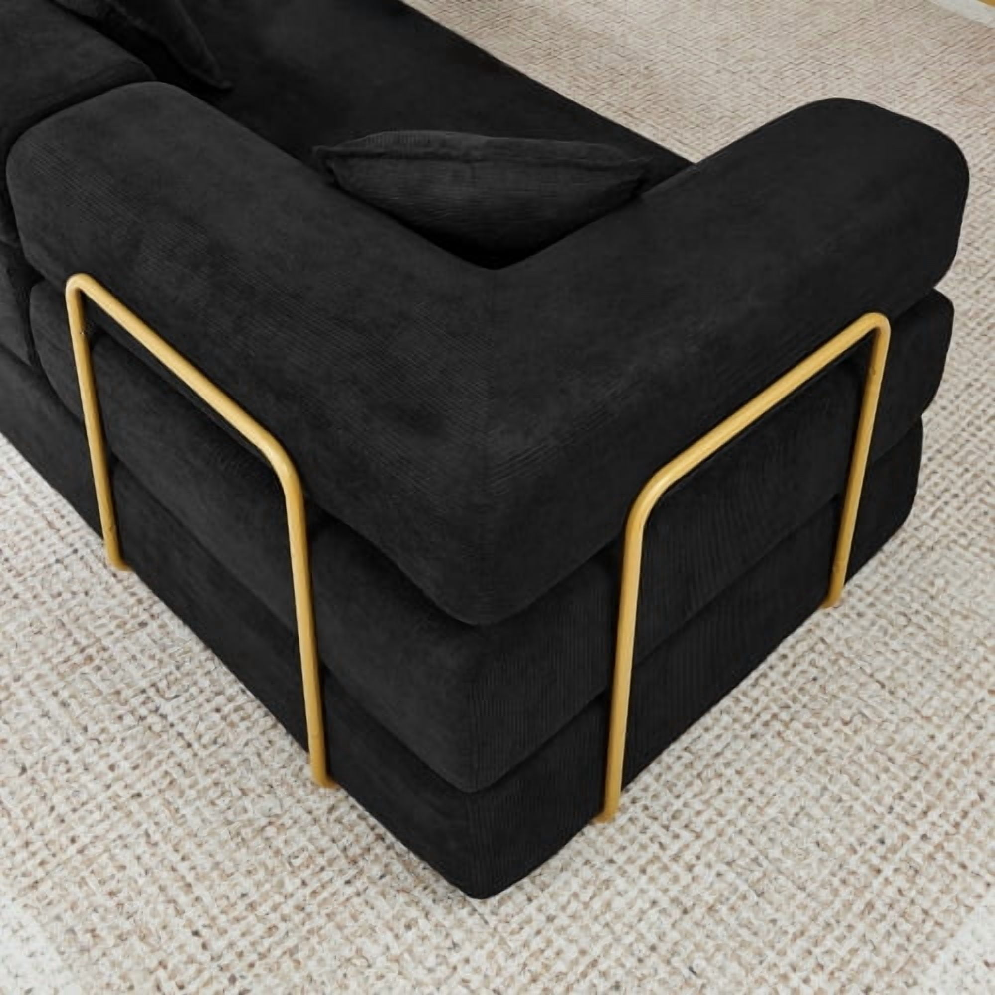 108" Modular Sectional Sofa with L-Shape Chaise, Convertible Sleeper Sofa Bed, Corduroy Cloud Couch with Deep Seat, No Assembly Required, Removable Backrest, Black