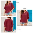 thumbnail image 3 of Top de manga corta dividido para mujer, blusa holgada informal de moda de Color liso con cuello en V y botones para citas, 3 of 6