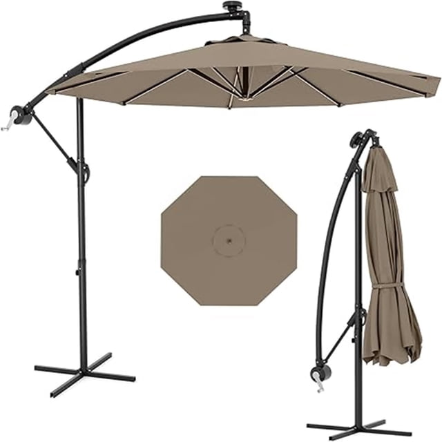 Bingirl 10FT Offset Umbrella with Cross Base with 360-degree and Rotation Infinite Tilt for Deck Pool Garden BackyardTan