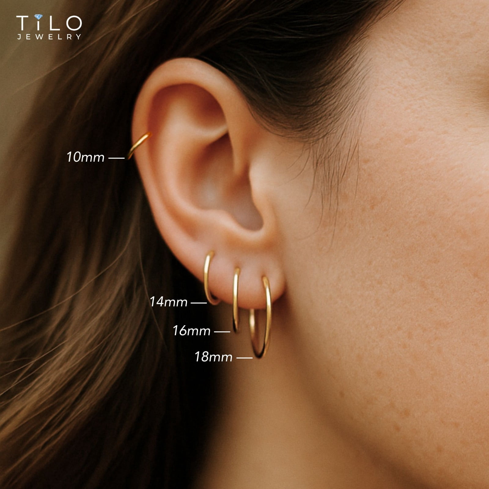 Tilo Jewelry 14K Yellow Gold Thin Hoop Earrings, 1mm Tube, 14mm (Women, Men, Unisex)