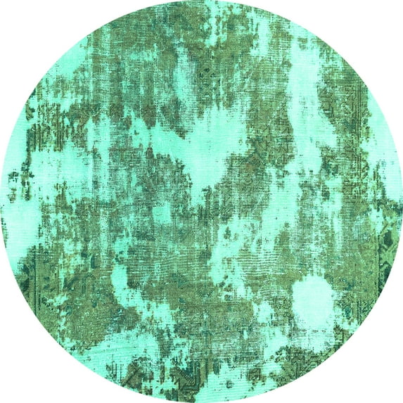 Ahgly Company Machine Washable Indoor Round Abstract Turquoise Blue Modern Area Rugs, 8' Round