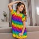 thumbnail image 3 of Balery Bright Rainbow Camisón de manga corta con cuello redondo para mujer, cómodo y elegante., 3 of 6