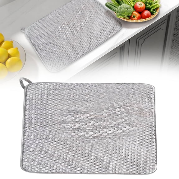 CHENjy Microfiber Dish Drying Mat Super Absorbent Dish Drainer Mat for Kitchen Counter with Hanging Loop Reusable Placemat Gray
