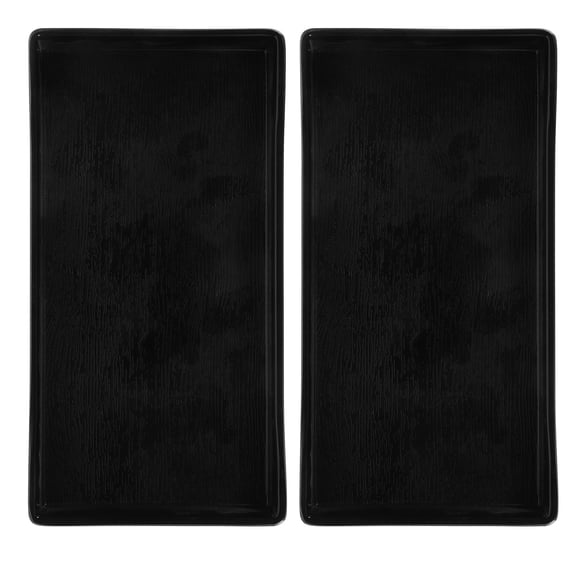 HONMEET Set of 2 Black Rectangular Serving Trays with Wood Grain Texture for Tea, Fruit, Cup Storage and Home Use