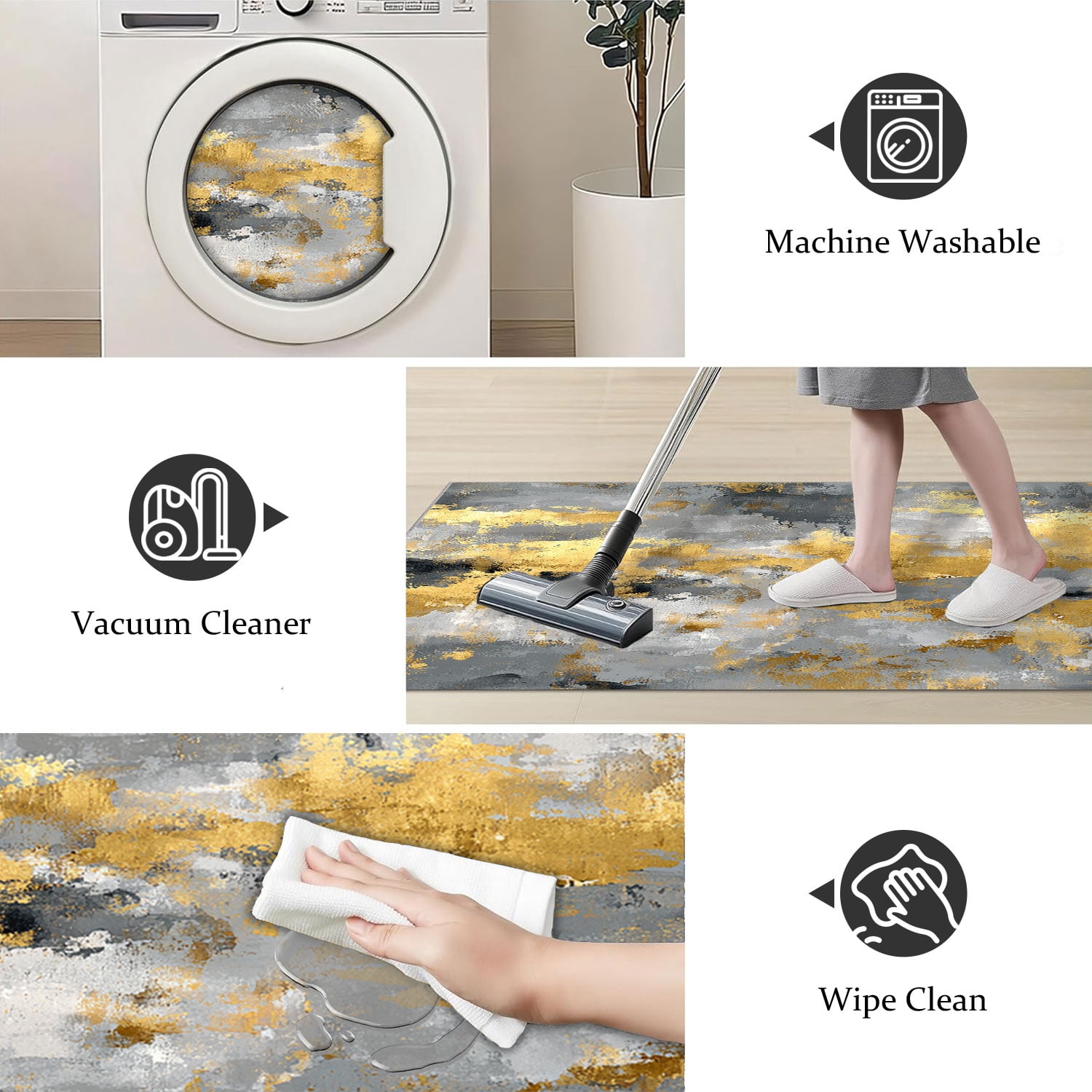 3 Piece Kitchen Rug Set, Non-Slip And Washable, Abstract Pattern Kitchen Hallway Rug, Soft And Comfortable, Suitable For Sinks, Floors, Entrances, Hallways and Bathrooms
