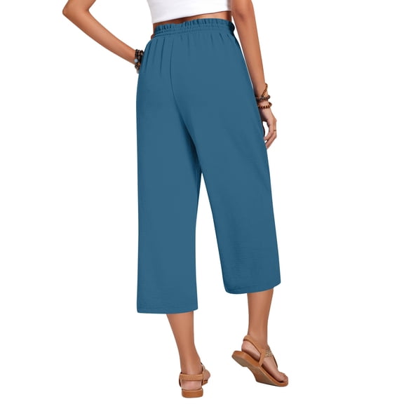Wide Leg Capri Pants for Women Elastic Waist Cropped Trousers Loose Casual Lightweight 2026 Summer Lounge Beach Pull On Capris 20" 21" 22" Inseam Dark Blue S