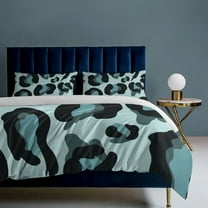 Blue Leopard Print 3-Piece Bedding Set, Luxuriously Soft Bedding with Matching Pillow Shams, Comforter Set Twin Size for Casual Home Decor