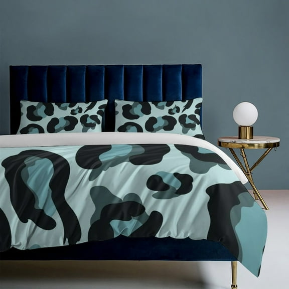 Blue Leopard Print 3-Piece Bedding Set, Luxuriously Soft Bedding with Matching Pillow Shams, Comforter Set Twin Size for Casual Home Decor