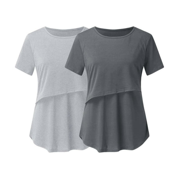 Miluxas Maternity Tops Short Sleeve Scoop Neck Breastfeeding Shirt Pregnancy Clothes Sales Gray 10(XL)