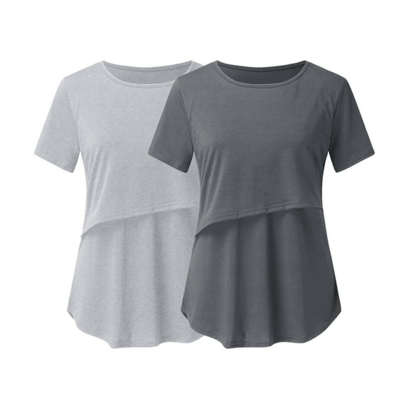 Chemises à Manches Courtes pour Femmes Enceintes Femmes Allaitement Couleur Unie Col Rond Manches Courtes Col Rond Blouse d'Allaitement Blouses à Manches Courtes pour Femmes Hauts à Manches Courtes pour Femmes