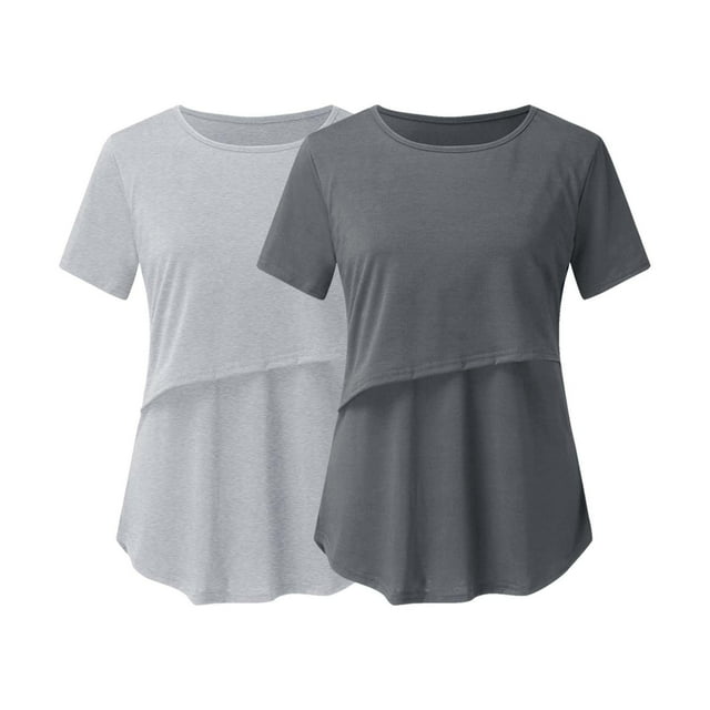 Chemises à Manches Courtes pour Femmes Enceintes Femmes Allaitement Couleur Unie Col Rond Manches Courtes Col Rond Blouse d'Allaitement Blouses à Manches Courtes pour Femmes Hauts à Manches Courtes pour Femmes