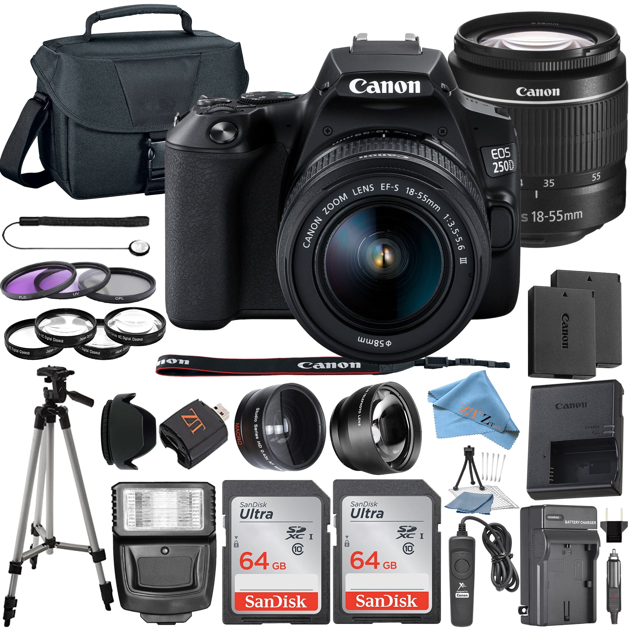 Canon EOS 250D / Rebel SL3 DSLR Camera with 1855mm Lens + 2 Pcs