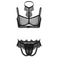 thumbnail image 1 of Mens Sissy Exotic Sets See Through Sheer Lace Trim Lingerie Set Bra Top with Open Butt Jockstraps Pouch Briefs UnderwearXL Gong Bohan LED, 1 of 2