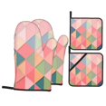 thumbnail image 1 of YFYANG Ensembles de Mitaines de Four et Porte-Casseroles 4 Pcs, Tapis de Casserole Antidérapant Résistant à la Chaleur en Triangle Rose pour Cuisine et Pâtisserie, 1 of 8