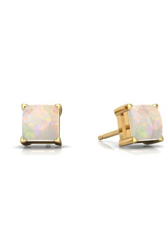 14Kt Yellow Gold Opal Princess Cut Stud Earrings