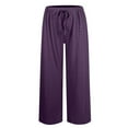 thumbnail image 5 of WIZUTIZ Womens Casual Pants Soft Leisure Baggy Wide Leg Pants Elastic Spandex High Rise 7/8 Length Trousers Solid Drawstring with Pockets Dress Pants for Ladies Cycling Swimming Pool Purple, 5 of 5