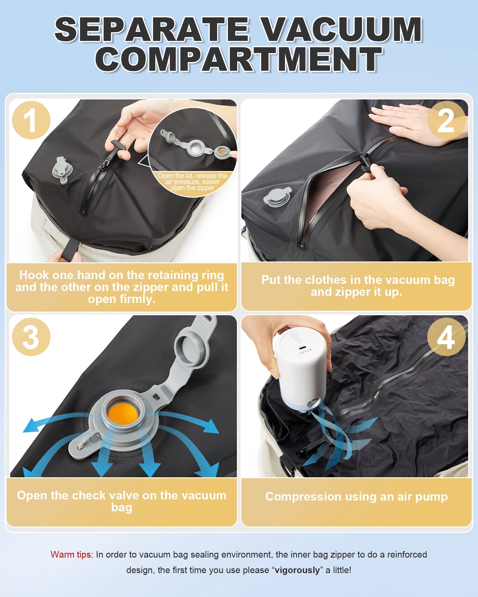 Travel Vacuum Backpack with Air Pump, Vacuum Seal Carry on Backpack for Airplanes, Vacuum Back Pack for Travel Backpack with Vacuum Compression Business Day Vacpack Backpack for Women Men Beige
