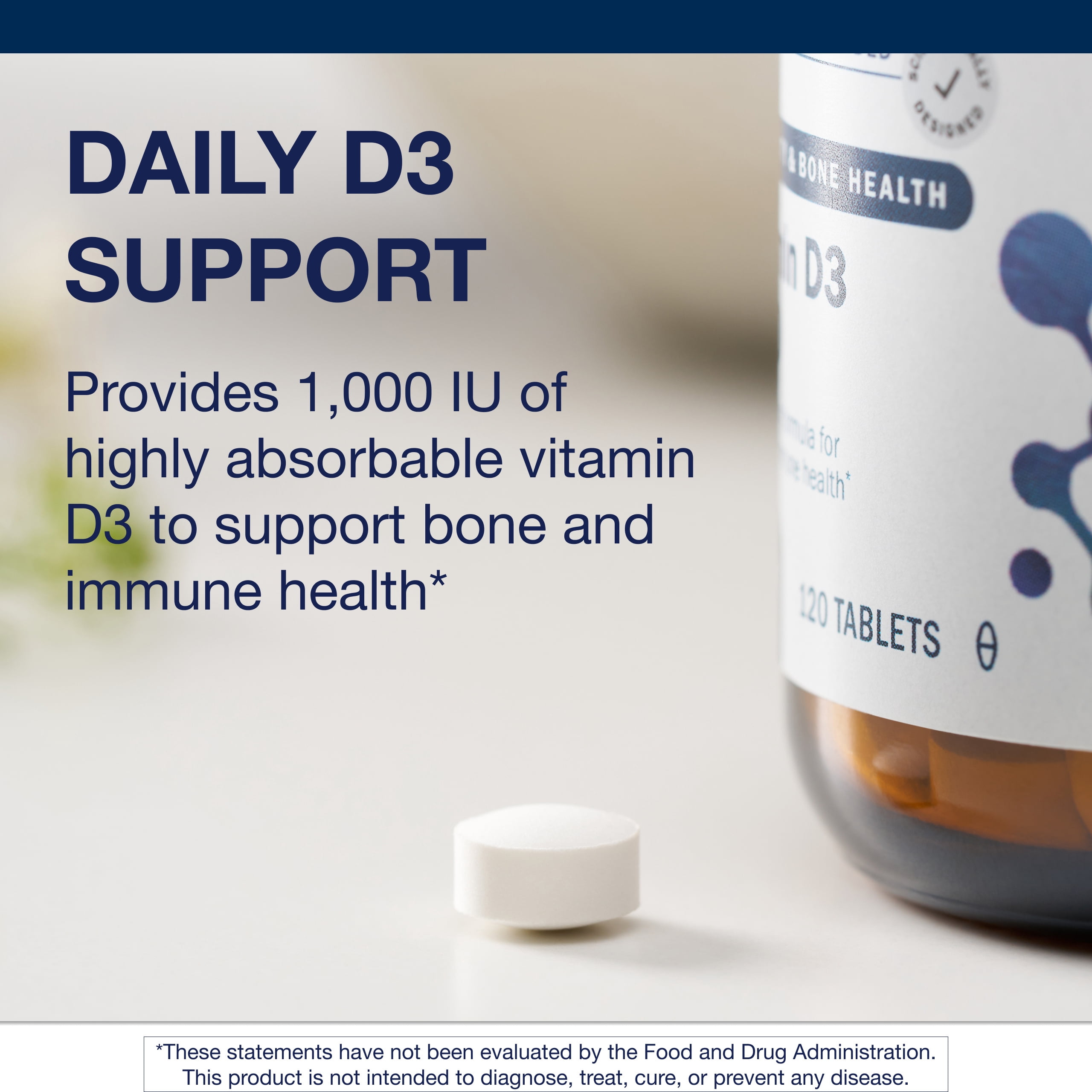 Metagenics Vitamin D3 1000 - Vitamin D Supplement - Bone Density & Immune Support* - Tooth Integrity* - Non-GMO & Gluten Free - 120 Tablets