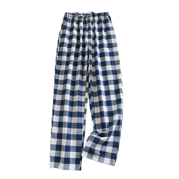 biudgviw Pajama Pants for Women Plaid Elastic Waisted Sleep Pants Wide Leg Soft PJ Bottoms Loungewear Lounge Trousers(Navy,XX-Large)