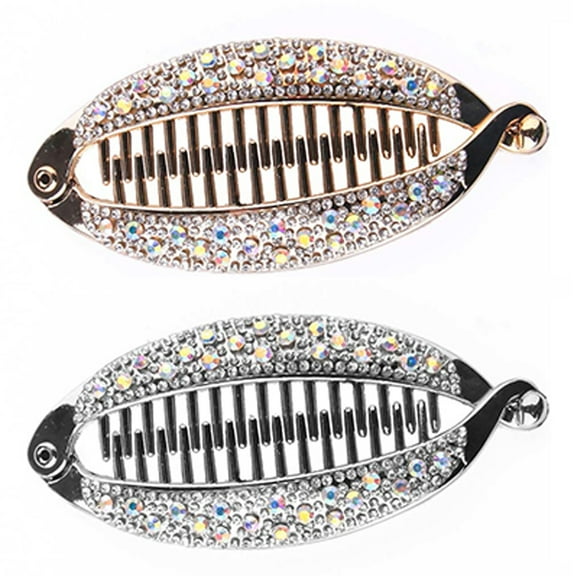 Visland 2PCS Women Girl Banana Hair Clip, Fashion Elegant Shiny Rhinestone Crystal Fish Shape Grips Clamp Hair Clincher Rounded Edges Hair Comb Headwear Barrette Hair Accessories