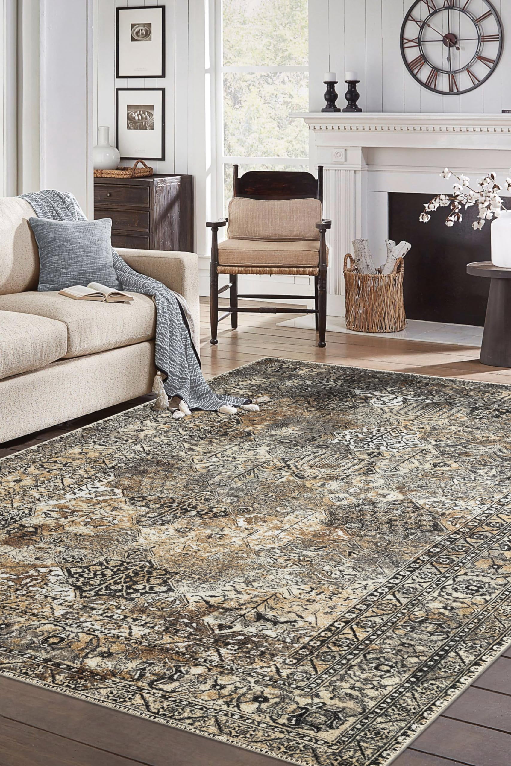 Keen Home Design Machine Washable Area Rugs with Non-slip Backing, Ideal for Hallway, Living Room, Bedroom, Kitchen and Laundry Room, Vintage Moroccan and Low Pile Rug - ( 5' x 7' )