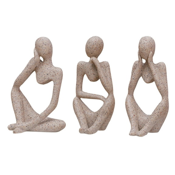 3pcs Modern Abstract Thinker Art Statue Resin Sculpture Decor Decor Supplies (Sandstone)