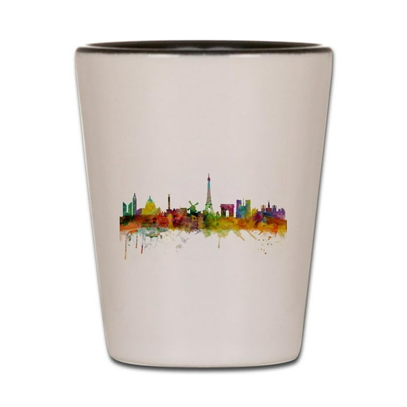 CafePress - Paris France Skyline - White/Black Shot Glass, Unique and Funny Shot Glass