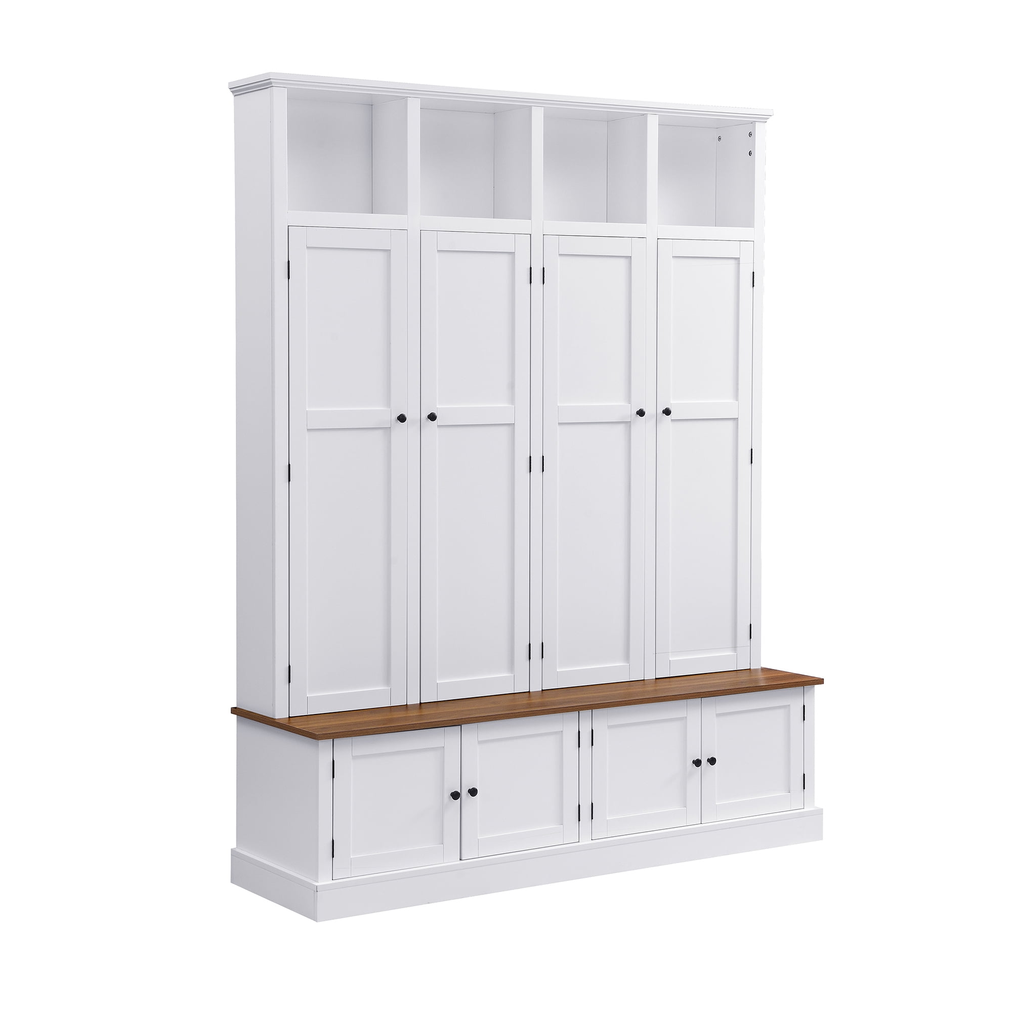 76.7''H Modern Entryway Hall Tree with Storage Bench, Accent Wardrobe Organizer with Cubbies and Hidden Hooks for Hallway