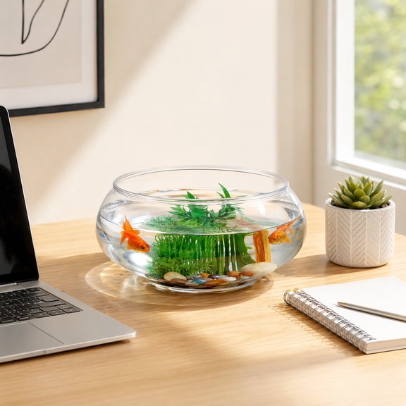 CTIRCHIU Clear Plastic 2800ml Desktop Aquarium Fish Bowl for Office