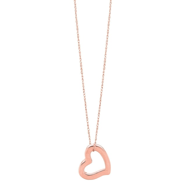 Collier Pendentif Tube en Forme de Cœur en Or Rose 14k, 18 Pouces
