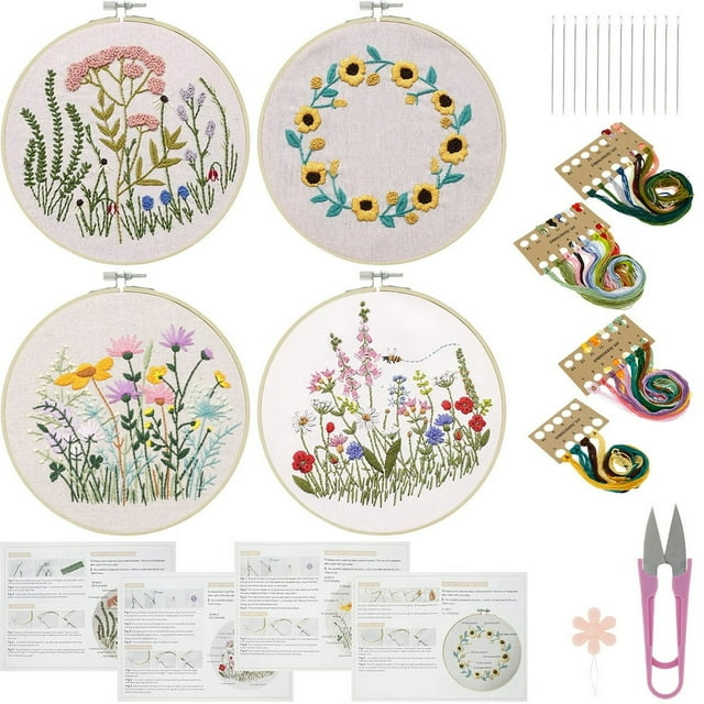 Embroidery Starter Kit Hand-made Cross Stitch Kit with Pattern and Instructions Full Range of Embroidery Kits Embroidery Hoops DIY Embroidery Crafts for Adults Beginner