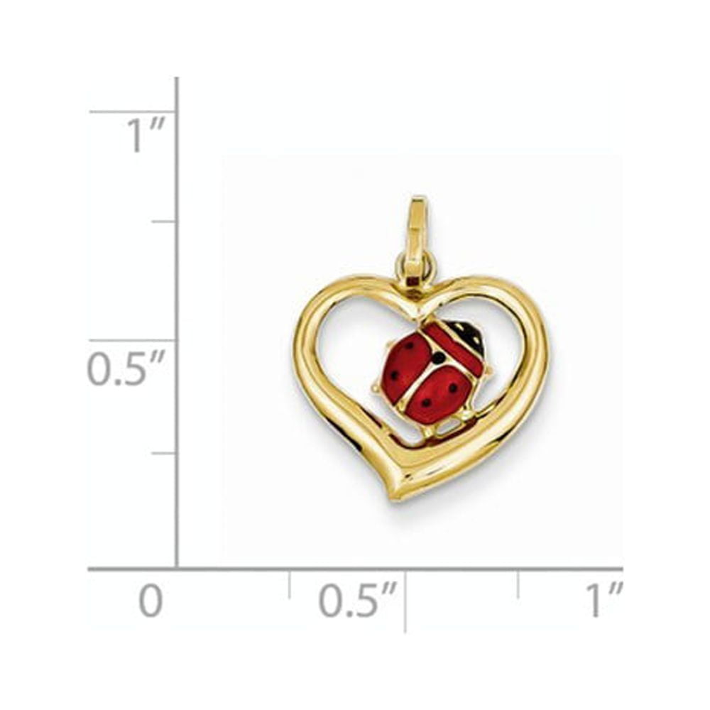 14k Yellow Gold Enameled Ladybug In Heart Charm - .4 Grams - Measures 18.5x14.5mm