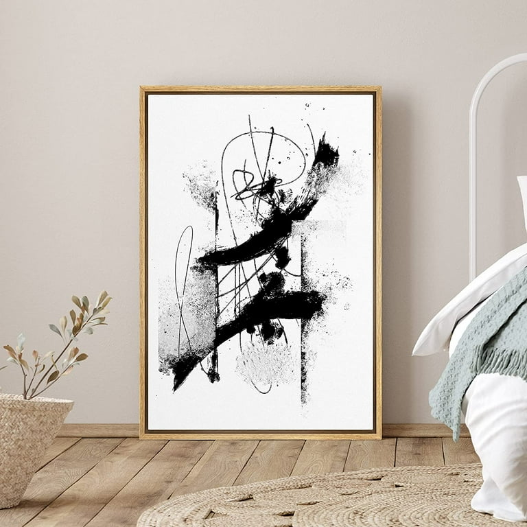 【送料込】NOVEMBER ARTISTE BLACK DESIGN 150cm PixonSign Framed Canvas Print Wall Art Lined Black Bushstrokes