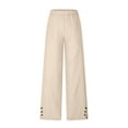 thumbnail image 4 of Roncen Women's Cotton Linen Wide Leg Pants - Casual Straight Leg Trousers with Elastic Waist & Solid Color for Versatile Styling, 4 of 6