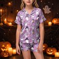 thumbnail image 2 of CAUYDY Girls Halloween Satin Pajamas Set Short Sleeve Sleepwear Button Down Loungewear 2 Piece Pjs Shorts Set,6-7 Y, 2 of 6
