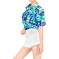 thumbnail image 3 of LA LEELA Women's Casual Beach Hawaiian Short Sleeve Blouse Shirt Summer Button Up Dress Tops Tee Shirts Blouses for Women S Botanical Leaf, Blue, 3 of 4