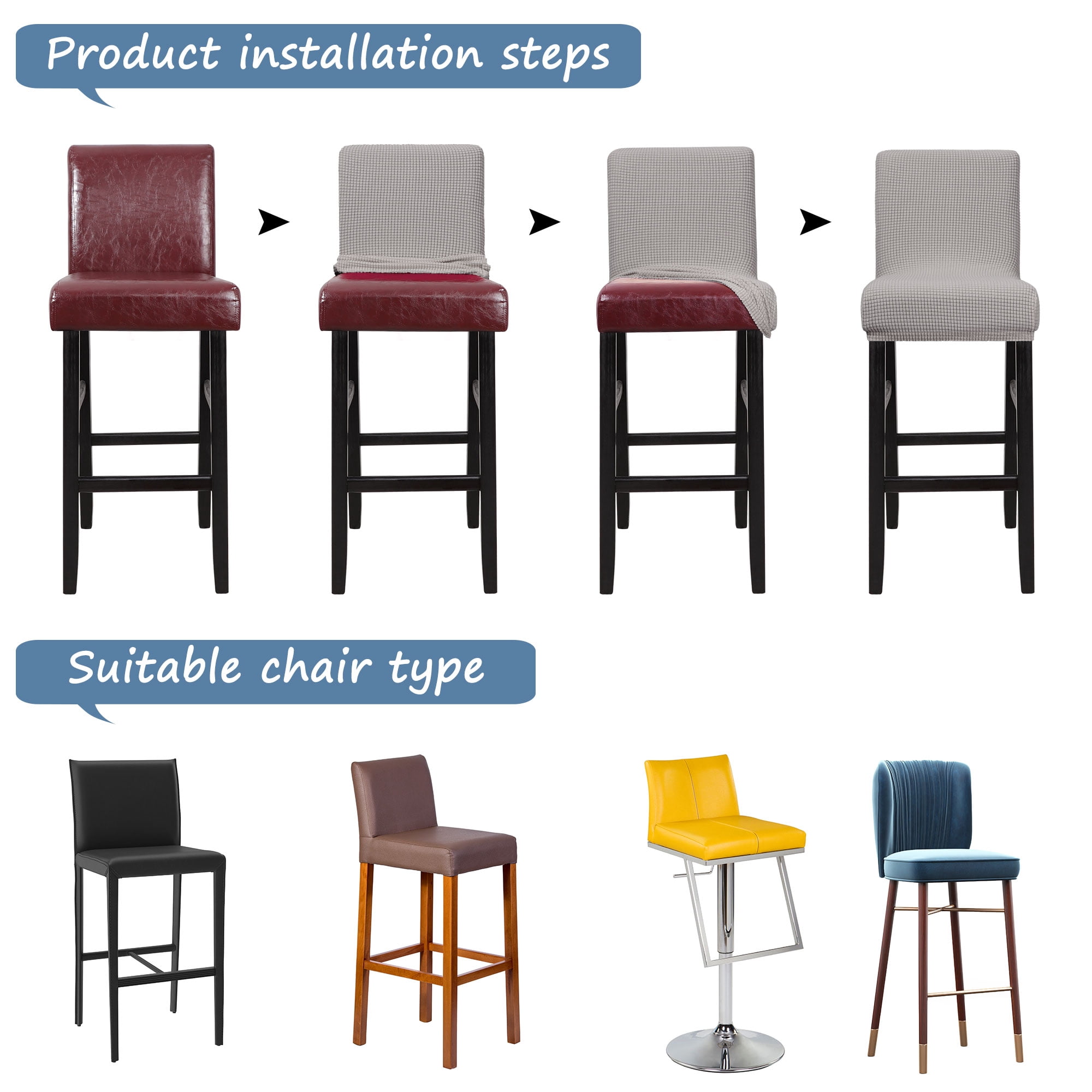Unique Bargains Polyester Stretch Bar Stool Covers Elastic Band Mid Back Chair Slipcover Light Grey 4 Pcs