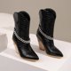 thumbnail image 5 of NECHOLOGY Botas Mujer Adulto Femenino Zapatos Botines de mujer Botas de para mujer, cómodas, retro, , tacón grueso, vaquera occidental, botas de media para niña (Black, 8.5), 5 of 7