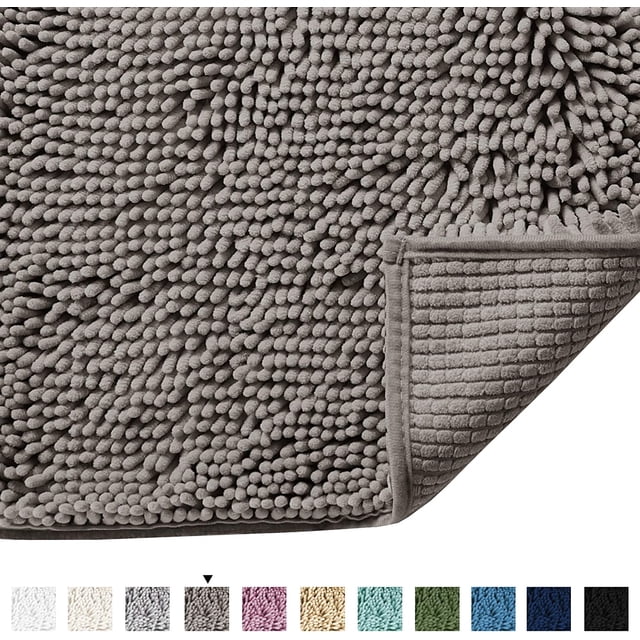 Grey Rugs for Bathroom Slip-Resistant Shag Chenille Bath Rugs Mat Extra Soft and Absorbent Bath Rug for Shower Room Machine-Washable Fast Dry (Grey, 17" x 24")