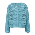 thumbnail image 7 of Fartey Crochet Knit Crop Sweaters for Women Loose Casual Cropped Hollow Out Sweater Solid Color Long Sleeve Crew Neck Pullover Tops Blue L, 7 of 7