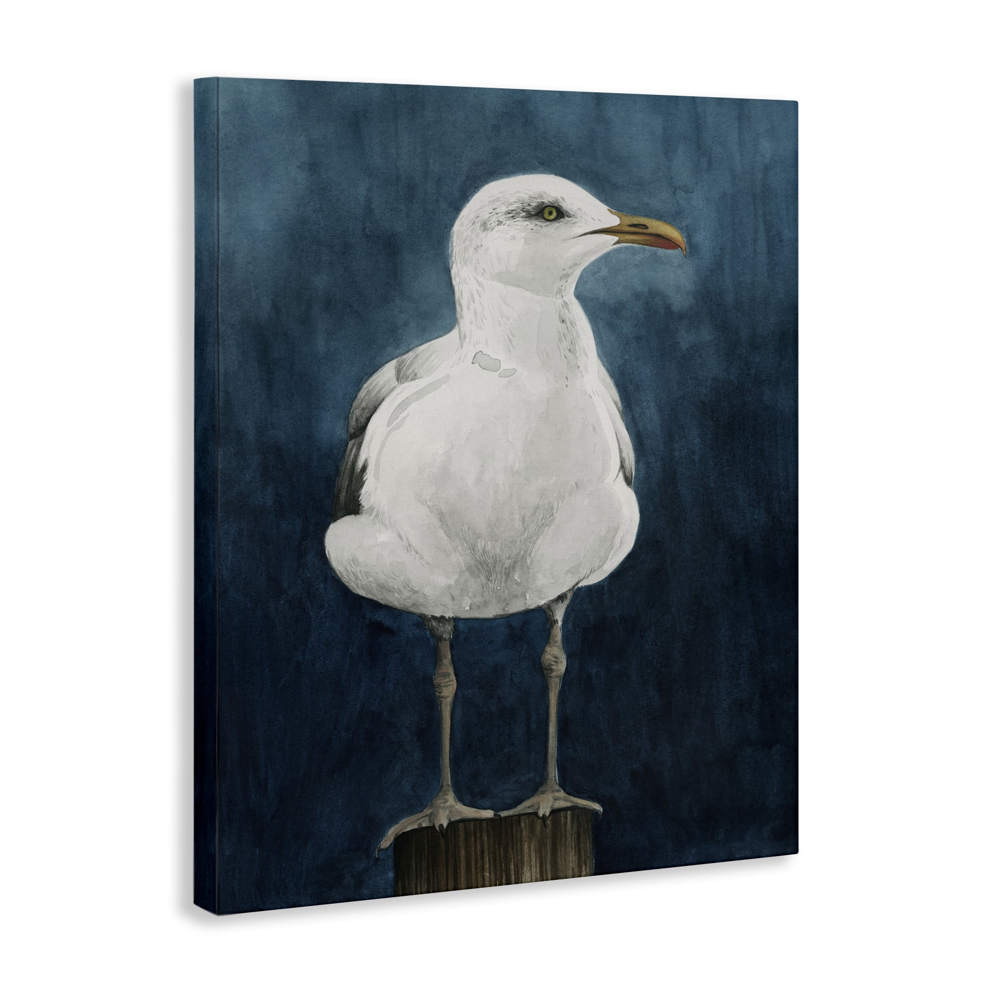 Stupell Industries Seagull Perched over Blue Animals Painting Wrapped Canvas Art Print Wall Art, 16 x 20