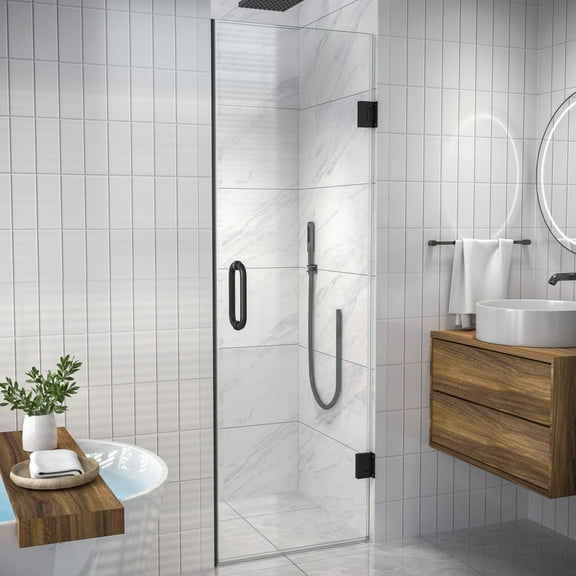 Valor Shower Door 24in.W x 72in.H Frameless Hinged Shower Door,Shower Room Glass Door with Clear Tempered Shower Glass Panel,Black