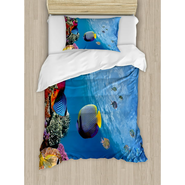 Under the Sea Duvet Cover Set Twin Size, Tropical Emperor Long Living  Angelfish in Underwater Exotic Marine Animal Image, Decorative 2 Piece  Bedding Set with 1 Pillow Sham, Blue, by Ambesonne - Walmart.com