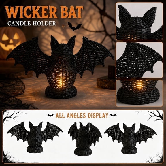 Woven Bat Candle Holder Halloween Home Decor Tabletop Centerpiece Decorative Ornament for Seasonal Party Indoor Atmospheric Lighting, 1Pack Bat Candle Holder #A