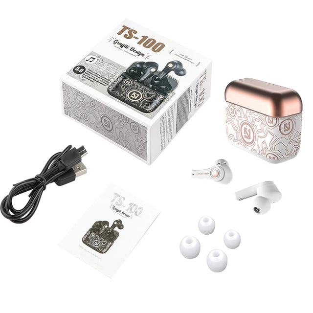 Auriculares inalámbricos Mini Bass Auriculares Impermeables Graffiti Compatible con Bluetooth 5.0 Auriculares deportivos, Blanco Inevent EL000141-02B