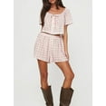 thumbnail image 3 of Liacowi Women Summer Shorts Outfits Plaid Buttons Tie-Up Short Sleeve T-Shirts Tops Elastic Waist Shorts 2 Pieces Clothes Set, 3 of 9