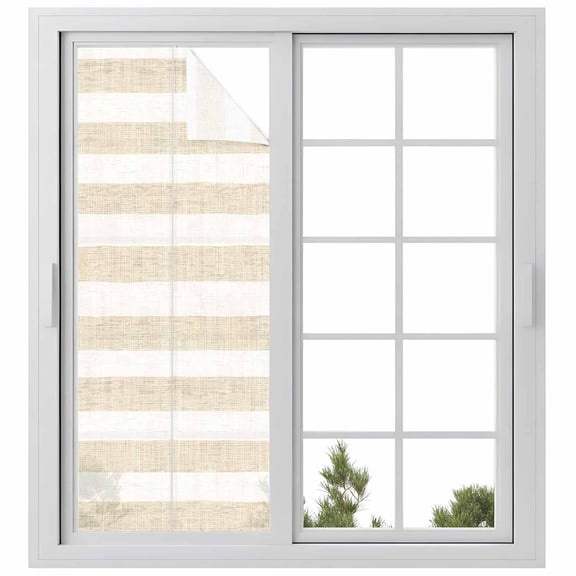 Vintage Linen Window Privacy Film Striped Beige Theme Farmhouse Decorative Glass Window Film UV Blocking Static Cling Non-Adhesive Sticker Covering for Home Door 23.6 x 59 inches