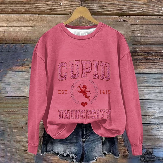 Amzcrzy Sweat-Shirt pour Femmes Imprimé de la Saint-Valentin à Capuche Manches Longues Col Rond Chandails en Molleton de la Saint-Valentin pour Femmes Chemises à Manches Longues pour Femmes Chandail Chandail en Molleton 2TG